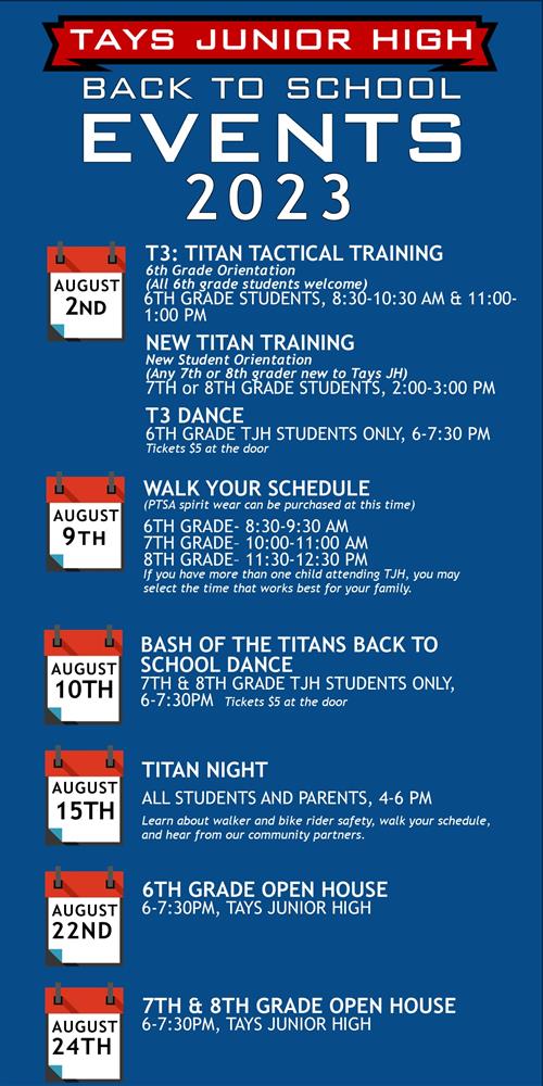 Tays Junior High Back to School Events